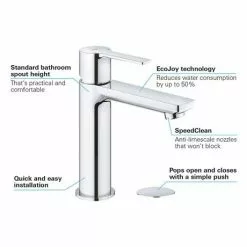Grohe Lineare Basin Mixer 1/2" S-Size with Push-Open Waste Set - 23106001 -Basin Taps Shop 23106001 D2 460