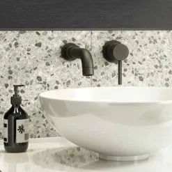 Arezzo Round Matt Black Wall Mounted (2TH) Basin Mixer Tap -Basin Taps Shop 2WMTBLK d4 460