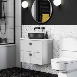 Arezzo Round Matt Black Wall Mounted (2TH) Basin Mixer Tap -Basin Taps Shop 2WMTBLK d5 460