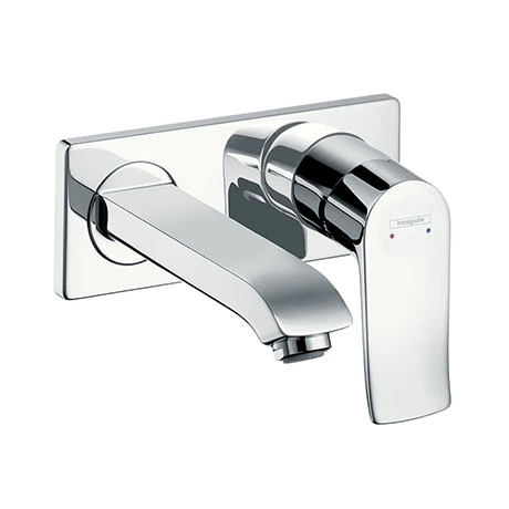 Hansgrohe Metris Wall Mounted Single Lever Basin Mixer with Waste (Short Spout) - 31085000 1 Hansgrohe Metris Wall Mounted Single Lever Basin Mixer with Waste (Short Spout) - 31085000
