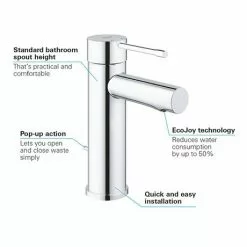 Grohe Essence S-Size Mono Basin Mixer with Pop-up Waste - 32898001 -Basin Taps Shop 32898001 D2 460