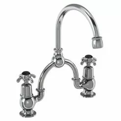 Burlington Anglesey Black 2TH Bridge Curved Spout Basin Mixer (230mm centers)