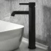 Arezzo Fluted Round Matt Black High Rise Mono Basin Mixer Tap