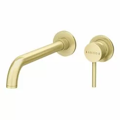 Arezzo Fluted Round Brushed Brass Wall Mounted (2TH) Basin Mixer Tap