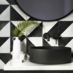 Arezzo Fluted Round Matt Black Wall Mounted (2TH) Basin Mixer Tap -Basin Taps Shop AZ8WTMBF d5 460