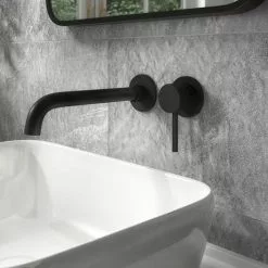 Arezzo Fluted Round Matt Black Wall Mounted (2TH) Basin Mixer Tap -Basin Taps Shop AZ8WTMBF ndv2 460