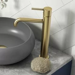 Arezzo Round Brushed Brass High Rise Mono Basin Mixer Tap