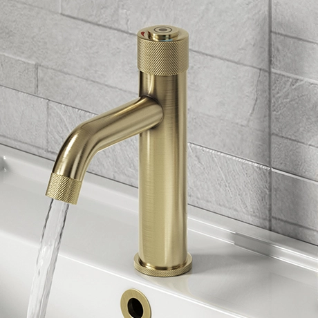 Arezzo Brushed Brass Industrial Style 1-Touch Basin Tap 1 Arezzo Brushed Brass Industrial Style 1-Touch Basin Tap
