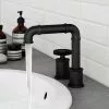 Arezzo Matt Black 2TH Industrial Style Deck Mounted Basin Mixer