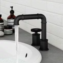 Arezzo Matt Black 2TH Industrial Style Deck Mounted Basin Mixer