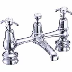 Burlington Anglesey Regent - Chrome 2 Tap Hole Bridge Basin Mixer with Plug & Chain - ANR10