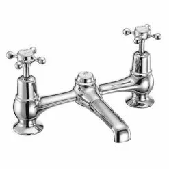 Burlington Claremont - Chrome 2 Tap Hole Bridge Basin Mixer with Plug & Chain - CL10 -Basin Taps Shop Burlington Claremont Chrome 2 Tap Hole Bridge Basin Mixer with Plug Chain CL10 d2 460