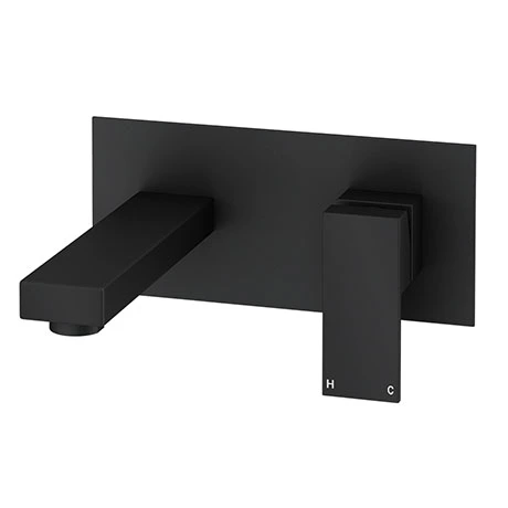 Arezzo Square Matt Black Wall Mounted Basin Mixer Tap 1 Arezzo Square Matt Black Wall Mounted Basin Mixer Tap