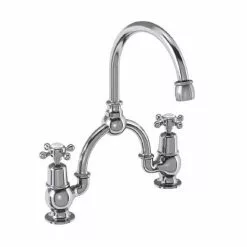Burlington - Claremont 2TH Bridge Curved Spout Basin Mixer (230mm centers) w Invisible Overflow