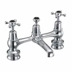 Burlington Claremont Regent Black Bridge Basin Mixer with Plug & Chain Waste
