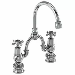 Burlington Claremont Regent Black 2TH Bridge Curved Spout Basin Mixer (200mm centers)