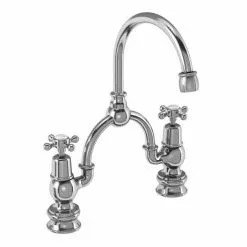 Burlington - Claremont Regent 2TH Bridge Curved Spout Basin Mixer (230mm centers) w Invisible Overflow
