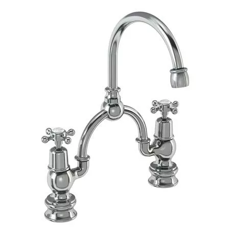Burlington - Claremont Regent 2TH Bridge Curved Spout Basin Mixer (230mm centers) w Invisible Overflow 1 Burlington - Claremont Regent 2TH Bridge Curved Spout Basin Mixer (230mm centers) w Invisible Overflow