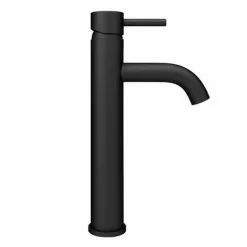 Arezzo Round Matt Black High Rise Mono Basin Mixer Tap -Basin Taps Shop CRU40BLK N d1 460