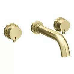 Arezzo Round Brushed Brass Wall Mounted (3TH) Basin Mixer Tap