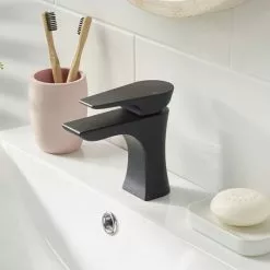 Bristan Hourglass Black Mono Basin Mixer with Clicker Waste -Basin Taps Shop HOU BAS BLK D2 460