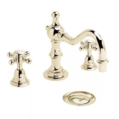 Heritage - Hartlebury 3 Hole Swivel Spout Basin Mixer with Pop-up Waste - Vintage Gold - THRG09 1 Heritage - Hartlebury 3 Hole Swivel Spout Basin Mixer with Pop-up Waste - Vintage Gold - THRG09
