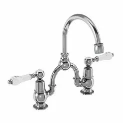 Burlington Kensington Bridge Curved Spout Basin Mixer (230mm centers) w Invisible Overflow