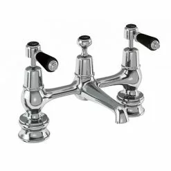 Burlington Kensington Regent Black Bridge Basin Mixer with Plug & Chain Waste