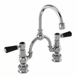 Burlington Kensington Regent Black 2TH Bridge Curved Spout Basin Mixer (230mm centers)
