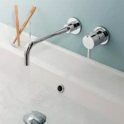 Crosswater - Kai Lever Wall Mounted 2 Hole Set Basin Mixer - KL120WNC -Basin Taps Shop KL120WNC D3 460