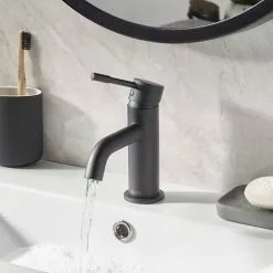 Bristan Mila Black Mono Basin Mixer with Clicker Waste -Basin Taps Shop MI BAS BLK D2 460
