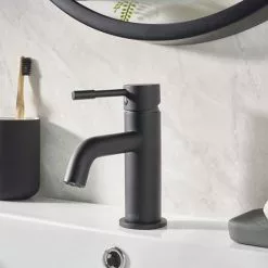 Bristan Mila Black Mono Basin Mixer with Clicker Waste -Basin Taps Shop MI BAS BLK D3 460