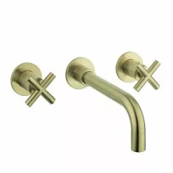 Crosswater MPRO Crosshead Brushed Brass Wall Mounted 3 Hole Set Basin Mixer - PRC130WNF