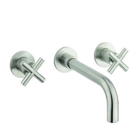 Crosswater MPRO Crosshead Brushed Stainless Steel Wall Mounted 3 Hole Set Basin Mixer - PRC130WNV 1 Crosswater MPRO Crosshead Brushed Stainless Steel Wall Mounted 3 Hole Set Basin Mixer - PRC130WNV