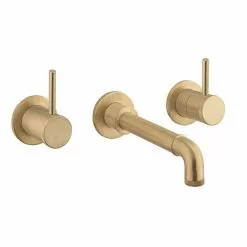 Crosswater MPRO Industrial Wall Mounted 3 Hole Set Basin Mixer - Unlacquered Brushed Brass - PRI130WNUB