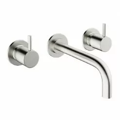 Crosswater MPRO Wall Mounted 3 Hole Set Basin Mixer - Brushed Stainless Steel - PRO130WNV+