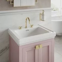 Burlington Riviera Art Deco Gold 3 Hole Deck Basin Mixer -Basin Taps Shop RIV6 GOLD D2 460