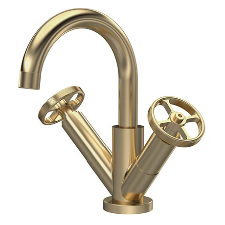 Hudson Reed Revolution Industrial Brushed Brass Mono Basin Mixer with Swivel Spout and Click Clack Waste - TIW815 1 Hudson Reed Revolution Industrial Brushed Brass Mono Basin Mixer with Swivel Spout and Click Clack Waste - TIW815