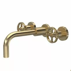 Hudson Reed Revolution Industrial 3TH Wall Mounted Basin Mixer - Brushed Brass - TIW817