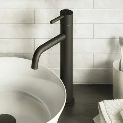 Toreno Matt Black Round High Rise Mono Basin Mixer Tap