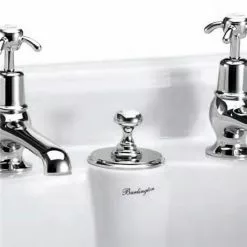 Burlington - Anglesey Regent 2 Tap Hole Bridge Curved Spout Basin Mixer (230mm centers) w Invisible Overflow -Basin Taps Shop W9 D1 375 4